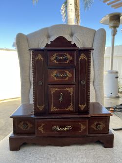 Antique Wooden Jewelry Box 