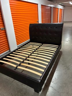 Dark Brown Faux Leather Tufted Bed Frame