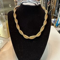 Vintage Signed Monet Thick Twisted Gold Tone Choker Necklace With Extension