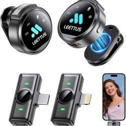 2 Pcs True Dual Receivers Mini Microphone for iPhone 7-16/Android/Tablet,Lavalier Wireless Microphones with DSP Noise Cancellation,Magnetic Clip,18H,M