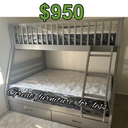 Bunk Bed Twin Over Full With Drawers And Mattress Brand New
