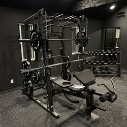 Smith Machine 1001 w/Bench Attachment | 230lb Bumpers Olympic Weights | 7ft Olympic Bar | Gym Equipment | FREE DELIVERY🚚  