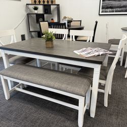 6pc Dining Table + Bench Set - $0 Down Financing 