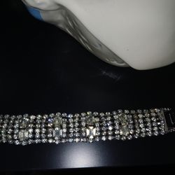 Vintage silver tone tennis style rhinestone bracelet