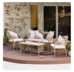 💥Great Deal💥Style Selections Clifton 4 -Piece Wicker Patio Conversation Set with Cream Cushions