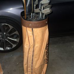 Golf Caddy And Assortment Of Clubs 