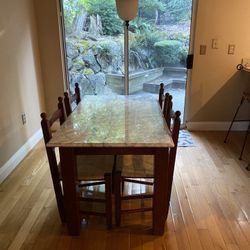 Cherry Dining Table Set With Marble Top 