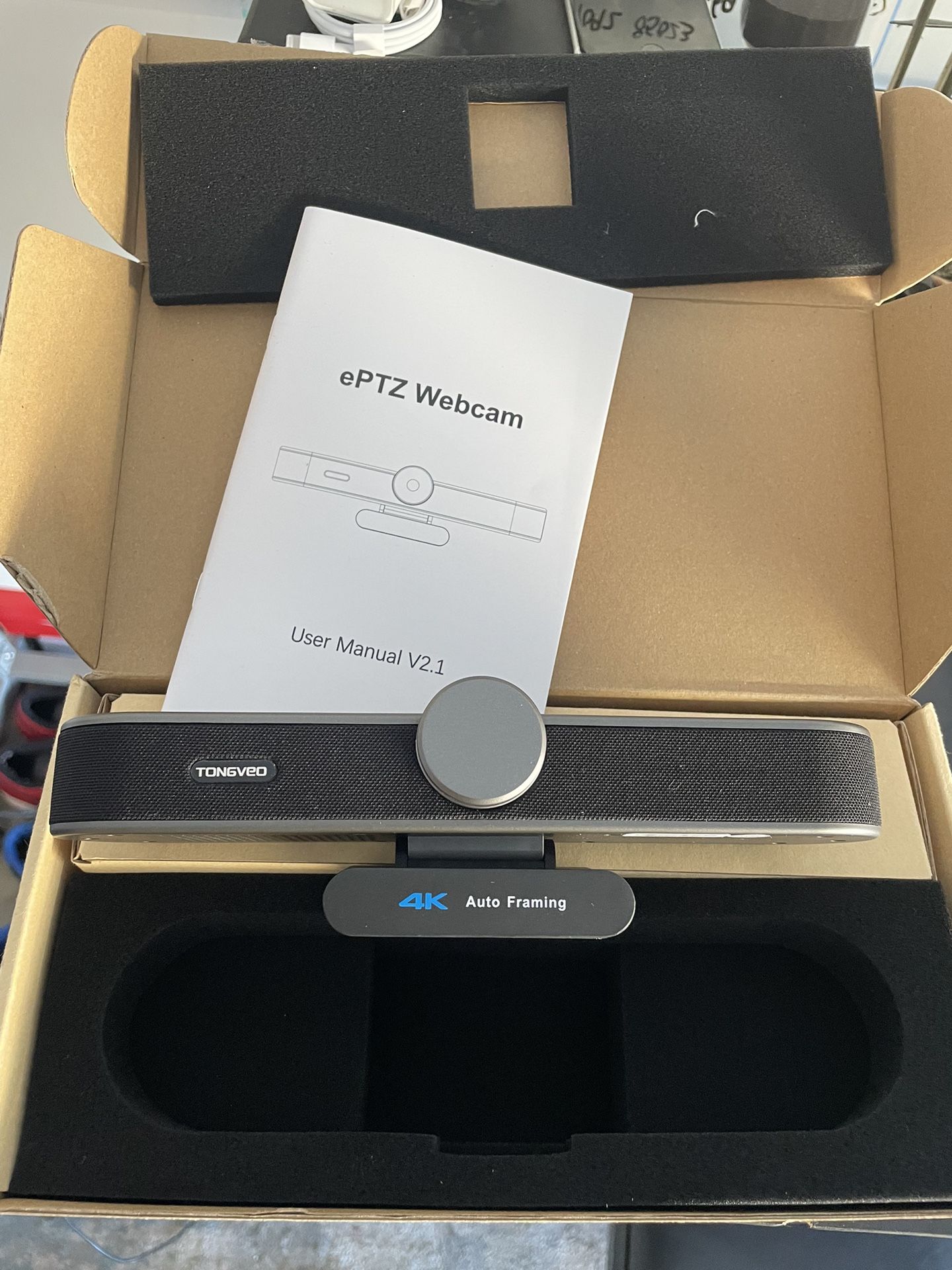 TONGVEO 4X Digital Zoom 4K Webcam With Microphones And Speaker, EPTZ Web Camera With Remote Control And Dual Stereo Mics AI Auto Framing Conference We