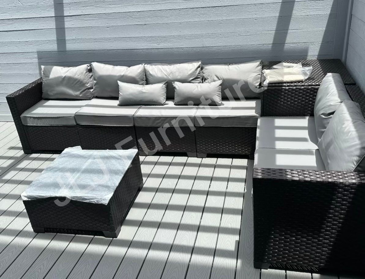 NEW🔥Outdoor Patio Furniture Brown Wicker Grey cushions Set with storage and cover ASSEMBLED!