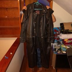 Black Genuine Leather Club Long Jacket XXL Made In Pakistan 