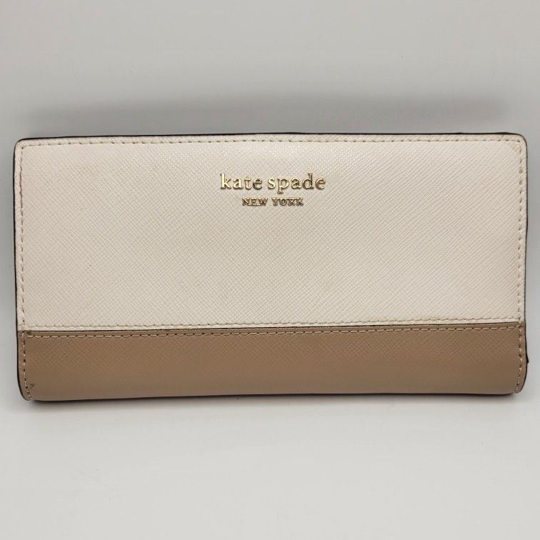 Classic Kate Spade Warm Beige & Tan Spencer Zip-Around Continental Wallet
