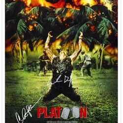 Signed Willem Dafoe, Charlie Sheen Autographed 1986 Platoon 16x24 Movie Poster