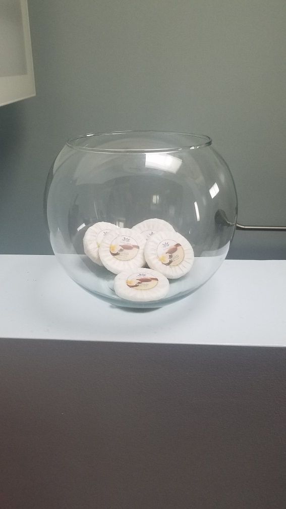 Glass bowl, vase, dish with scented soap!