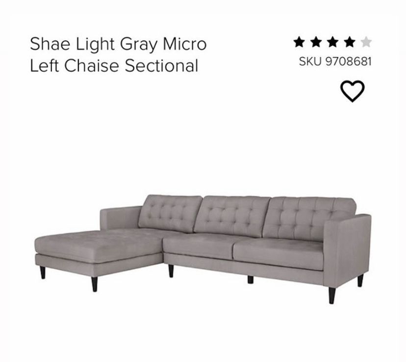 Grey sectional / left chaise / couch