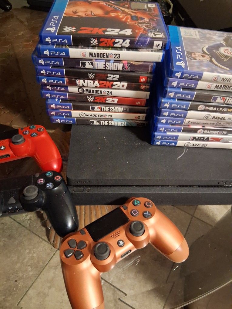 PS4 w/ 1tb HDD, 20 Games, 3 Controllers & Cables.