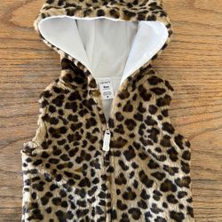 Baby Hoodie W/ Ears Fuzzy Cheetah Spots Fur Vest Jacket Size 9M In Excellent Condition 