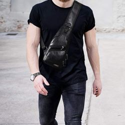 Black Leather Bag USB Charging Port For Travel