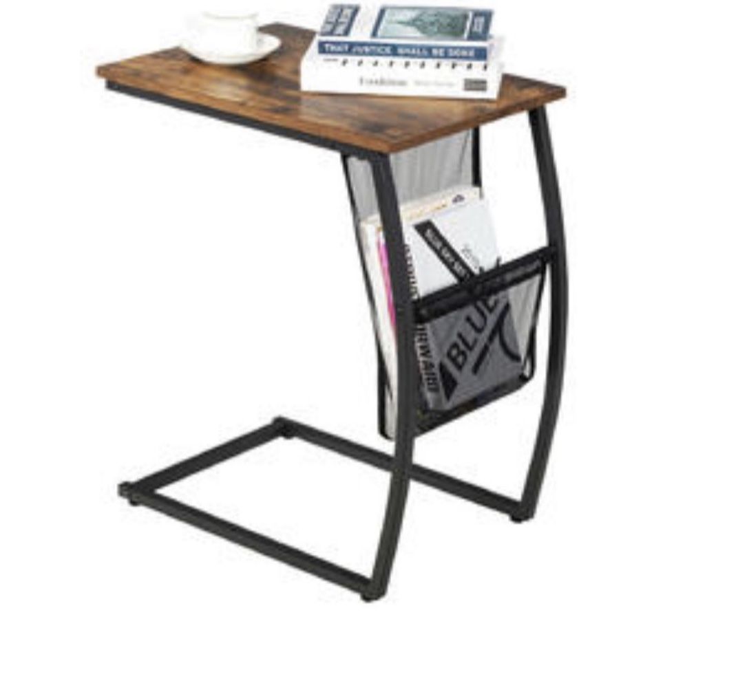 End Side Sofa Table Vintage Accent Snack Laptop Tablet w/ Side Pocket
