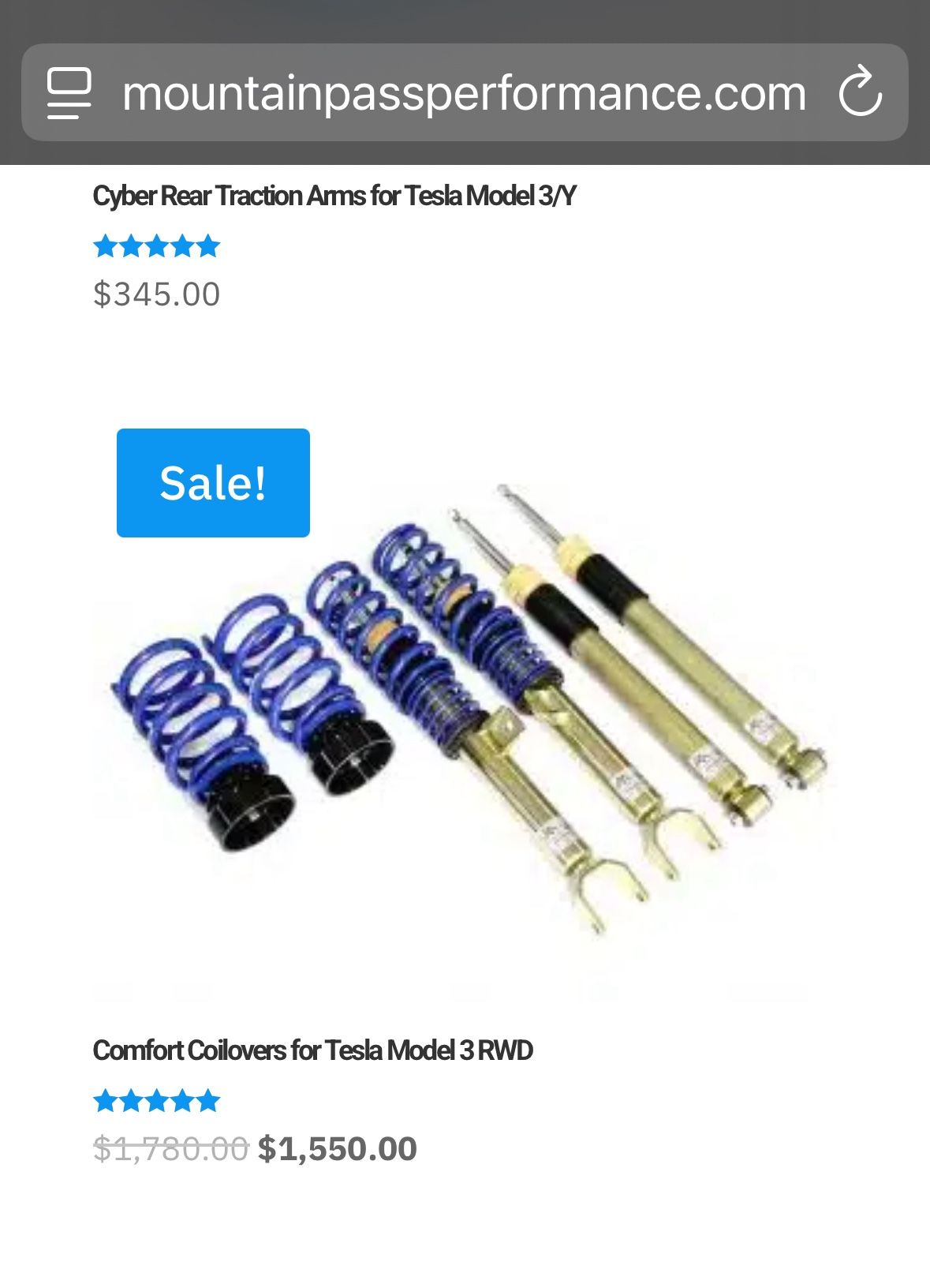 Mountain Pass Comfort Coilovers Tesla Model 3