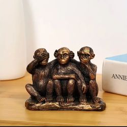 1pc Resin Handicrafts Ornaments, Three Connected Monkey Sculptures Ornaments