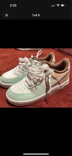Nike Air Force 1 Low Low Top Leather Sneakers White/Mint/Tan Kids 13C