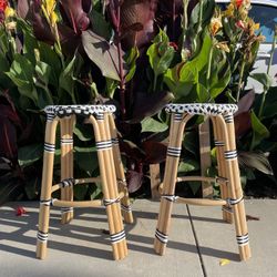 2 Bamboo Checker Bar/counter Stools
