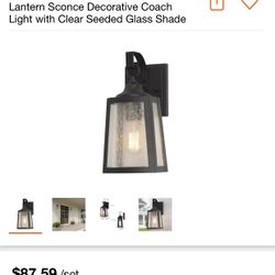 LNC 1-Light Matte Black Outdoor Wall Lantern Sconce Decorative Coach Light with Clear Seeded Glass Shade K