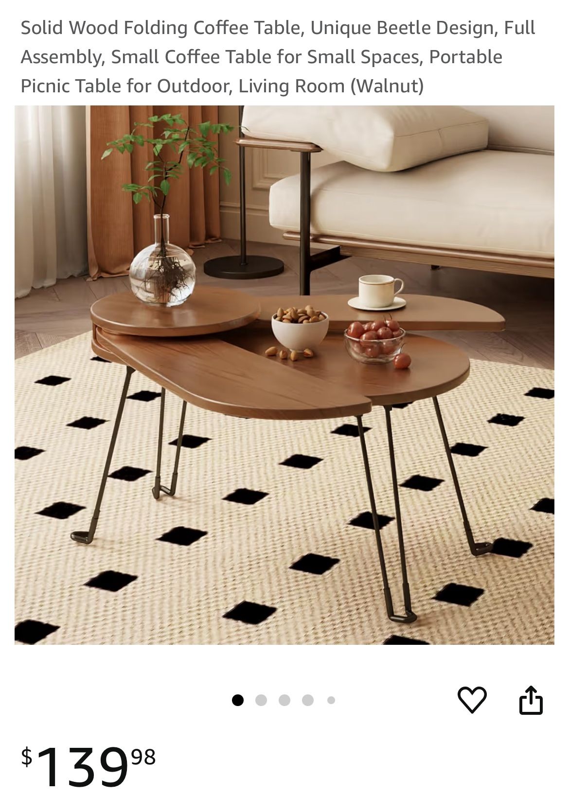 Solid Wood Folding Coffee Table