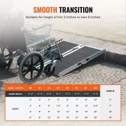212# Portable Wheelchair Ramp, 2 ft 800 lbs Capacity, Non-Slip Aluminum Folding Threshold Ramp, Foldable Mobility Scooter Ramp Wheel Chair Ramp, Handi