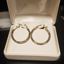 14k White & Yellow Gold Hoop Earrings
