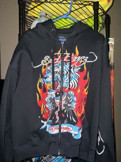 Ed Hardy Black Zip-Up Graphic Hoodie