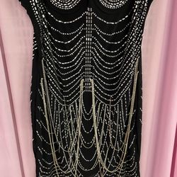 Black Sequin Chain Sheer Drag Costume Show Dress 