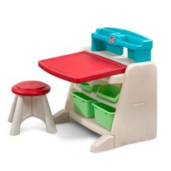 Step2 Flip & Doodle Easel Desk with Stool and Plenty of Storage ji i