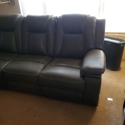 Leather Sofa With a Recliner on each end - Gray