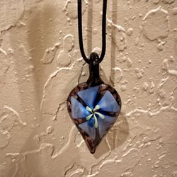 Glass Flower Teardrop Pendant Charm Necklace, Costume Jewelry