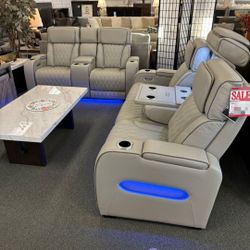 BOYINGTON GRAY POWER RECLINING LIVING ROOM SET