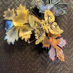 Mid Century Modern Maple Leaf and Butterfly Metal Brutalist Wall Sculpture