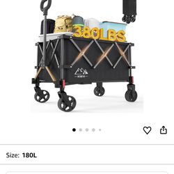 Collapsible Wagon, 380lbs Heavy Duty Folding Wagons Carts with Wheels Foldable, Utility Cart with All-Terrain Wheels for Beach Outdoor Grocery Camping