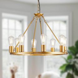 Gold Wagon Wheel Chandelier 8 Lights