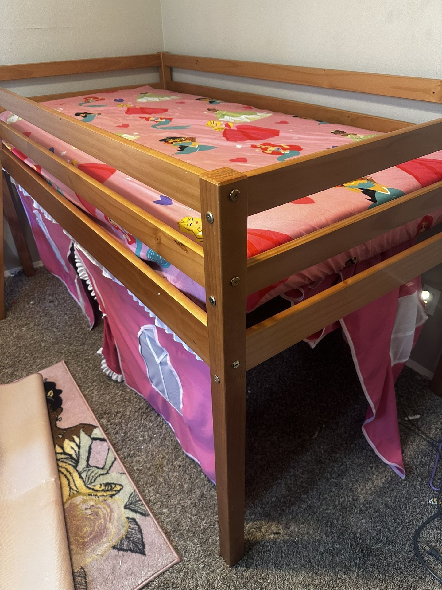 Twin Jr. Loft Bed With Ladder With Princess Pink Tent