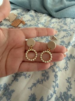 Pearl Hoop Drop Stud Earrings