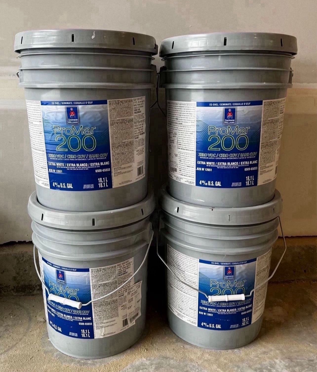 Interior Paint. Color 7008 Alabaster . Egshell. Fresh. Total 4 Buckets/ 20 Gallons 