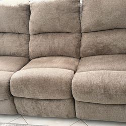 87” ASHLEY Dual Sided Recliner Sofa Couch. Draycoll Power Reclining In Neutral Pewter Gray Tan Color.  Electric.  Absolutely Like New W/ Tags