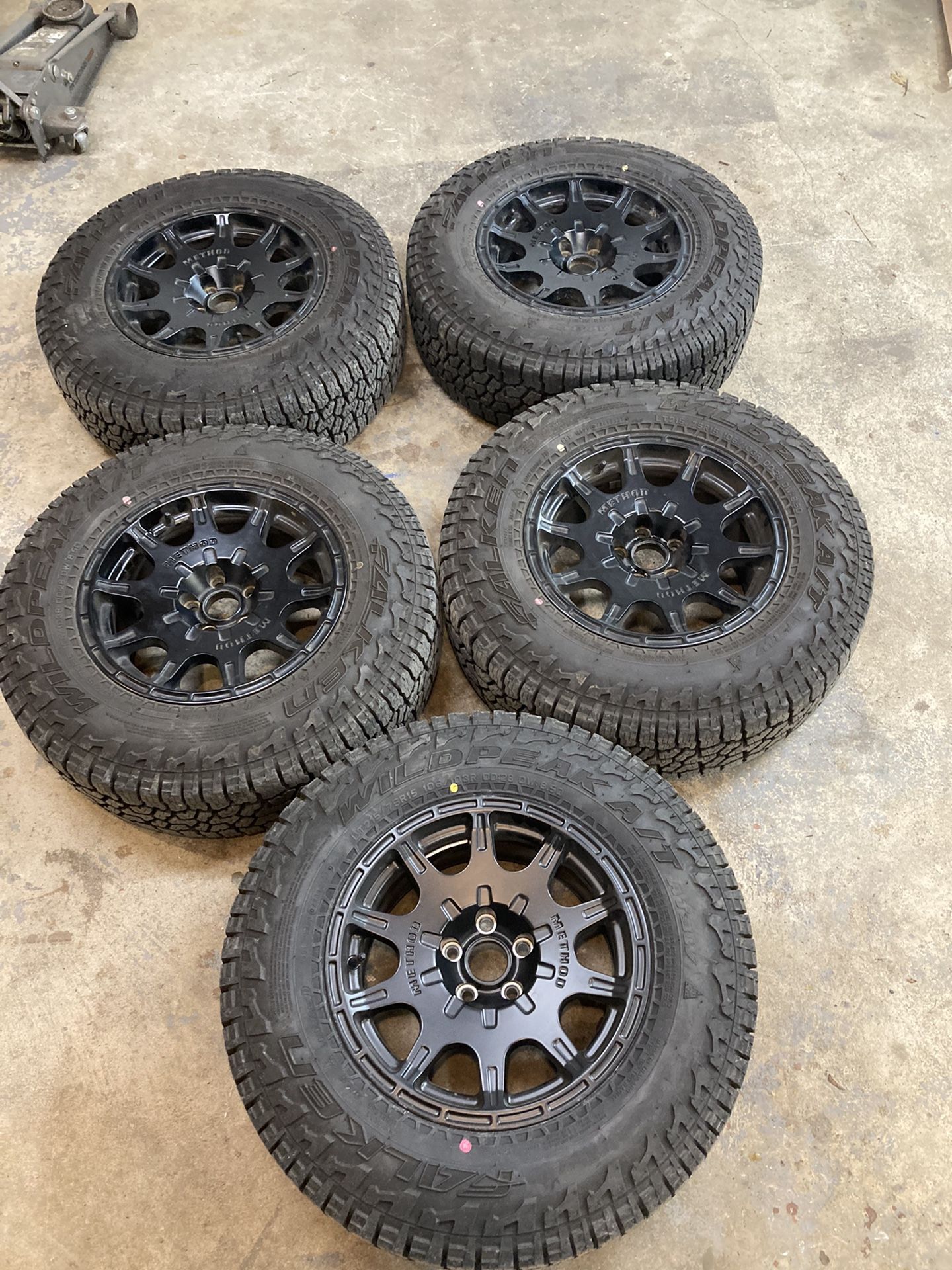 SET OF 5 Method MR502 15x7 5x100 With Falken Wildpeak AT3W 215/75r15