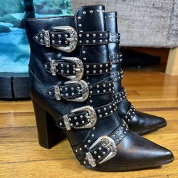 Black Studded Buckle Boots