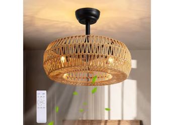 20 in. Indoor Brown Bohemian Rattan Caged 7-Blades Ceiling Fan with Remote