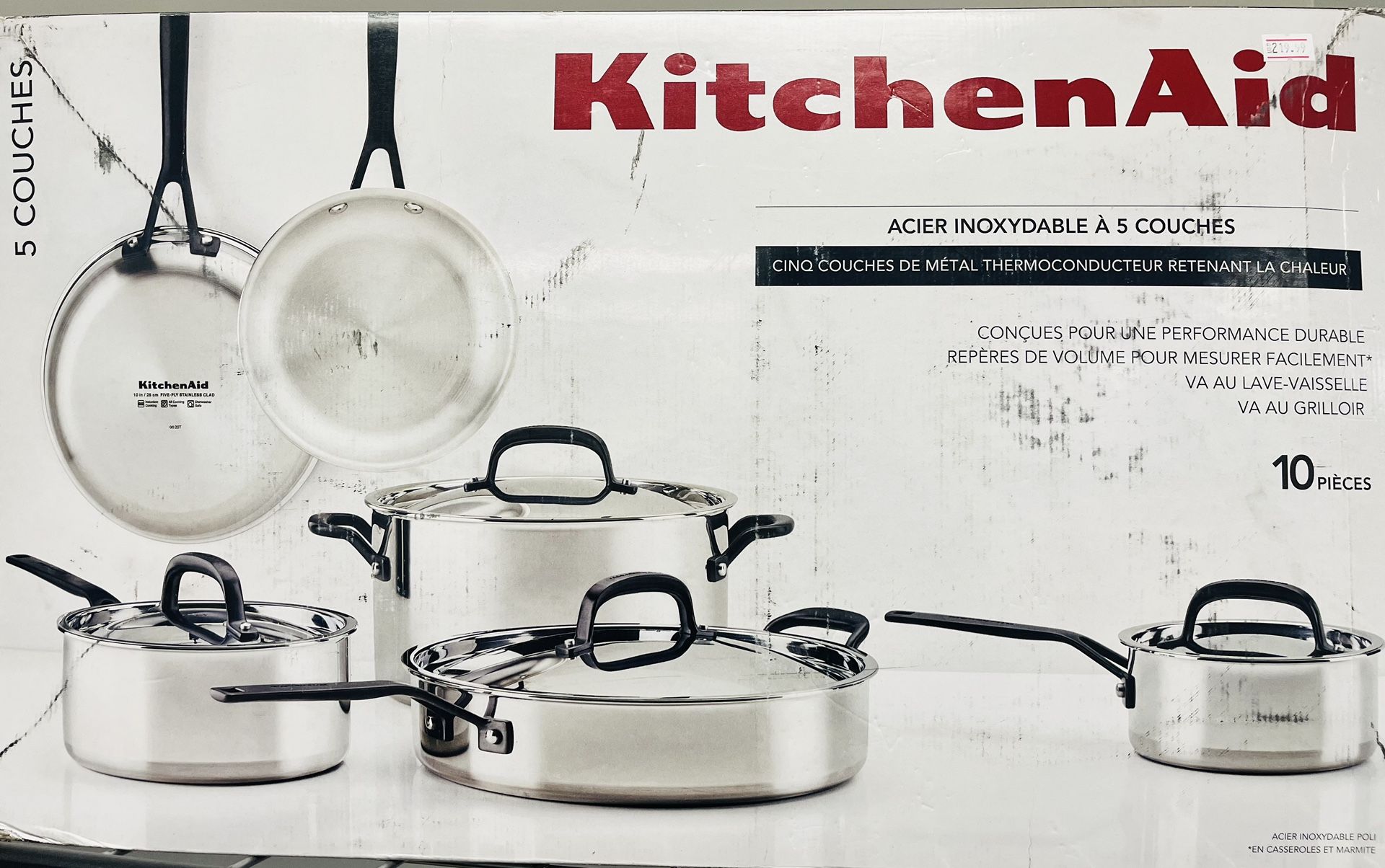 KitchenAid 5-Ply Clad Polished 10 Piece Stainless Steel Cookware Pots