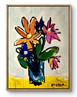 Aleph Hand Painted Abstract Botanical 11x14 Flowers Canvas Living Room Decor
