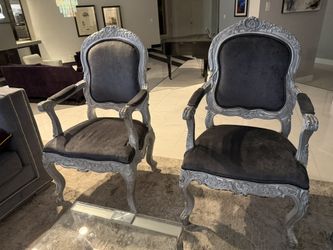 Two Gray Velvet Arm Chairs