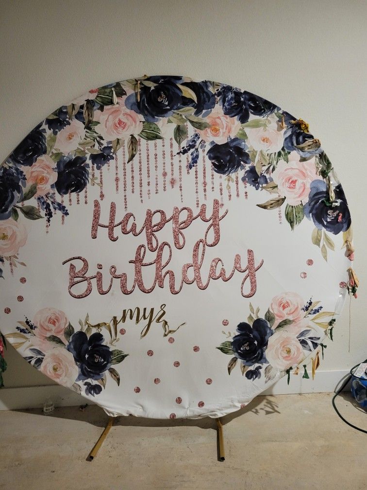 Birthday Backdrop And Round Metal Stand